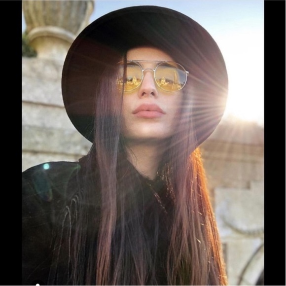 Vegan Leather Wide Firm Brim Black Vegan Wool Hat - Picture 5 of 15